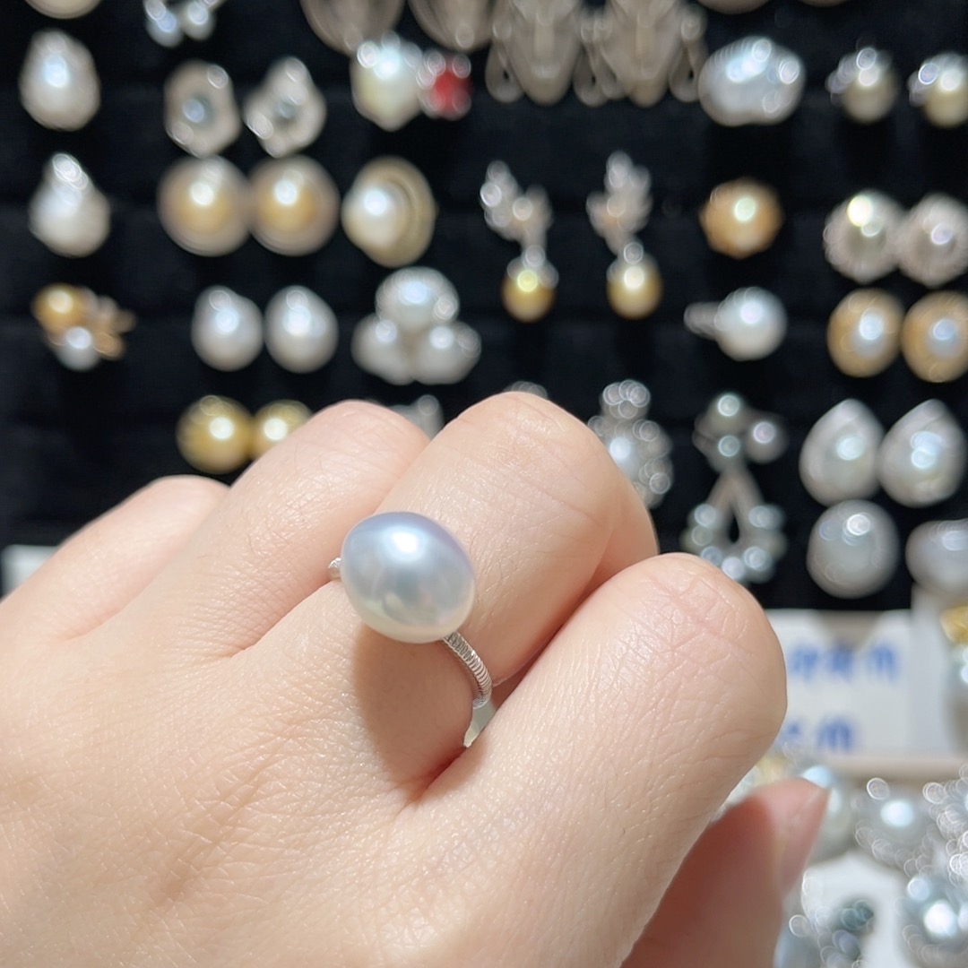 10.8-12.5mm宝石光澳白戒指S925银下开口调节