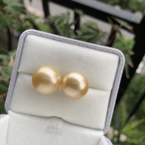 15mm天然海水南洋金珠素钉s925银耳针