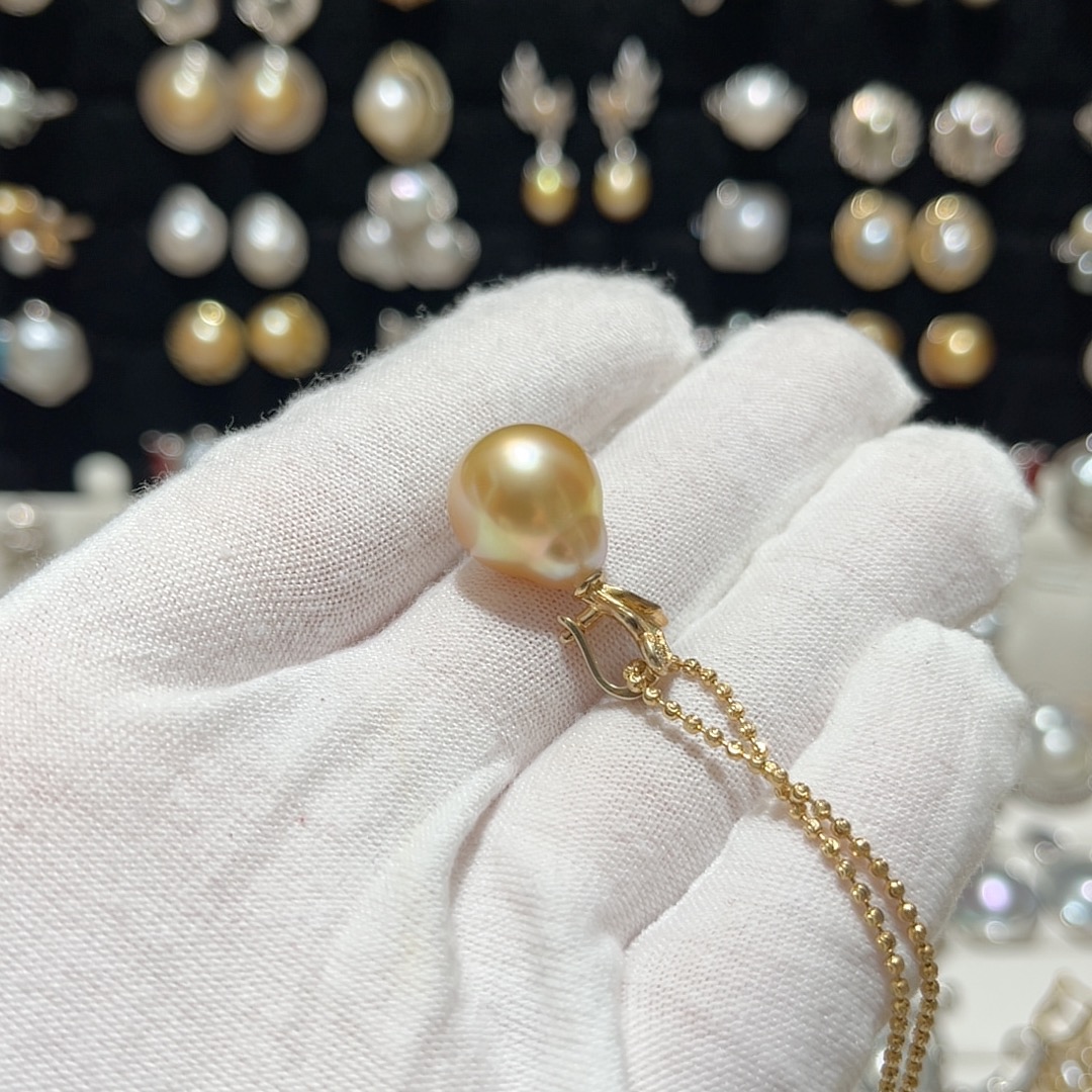 裸珠横卡13mm竖卡15.5mm天然海水金绿炫彩金珠万能扣吊坠925银