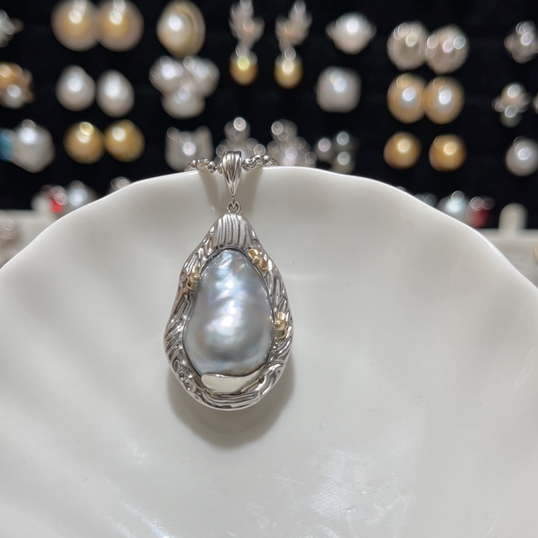 裸珠横卡13.8mm竖卡20mm蓝血澳巴包镶吊坠（不含链）S925银万能扣