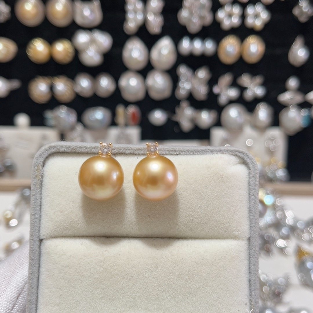 12mm天然海水浓金金珠王妃耳钉S925银,珠宝/钻石/翡翠,耳饰,淘宝优惠券,粉丝福利购,淘宝优惠卷