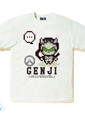 overwatch守望先锋 像素图 源氏 游戏周边白色男女短袖奶丝t恤