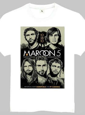 Maroon 5 T-shirt 魔力红乐队 T恤 欧美潮流T恤 白色经典乐队 T恤