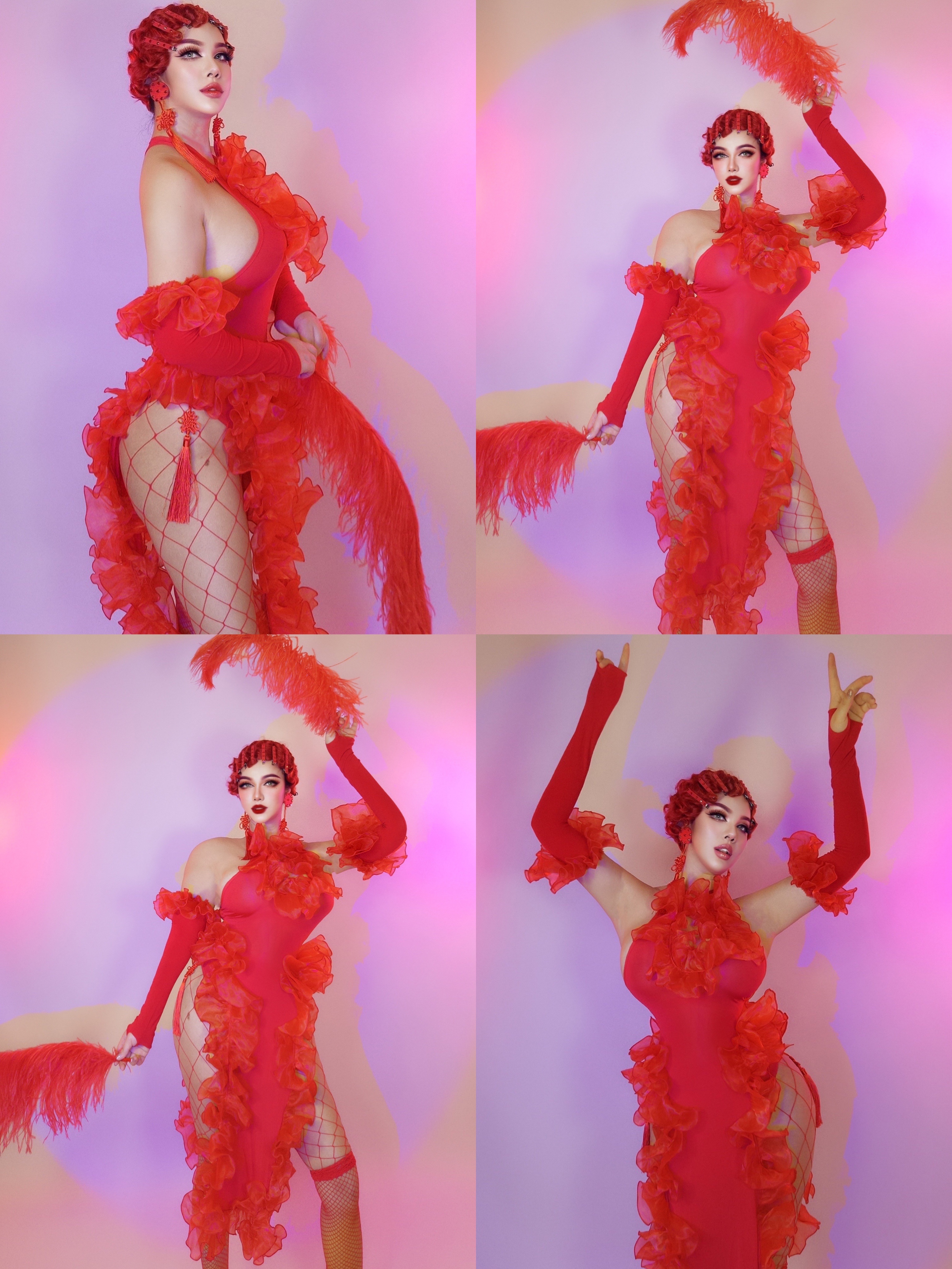 2021情人节春节夜店酒吧影楼舞蹈队party girlGOGO红色复古演出服