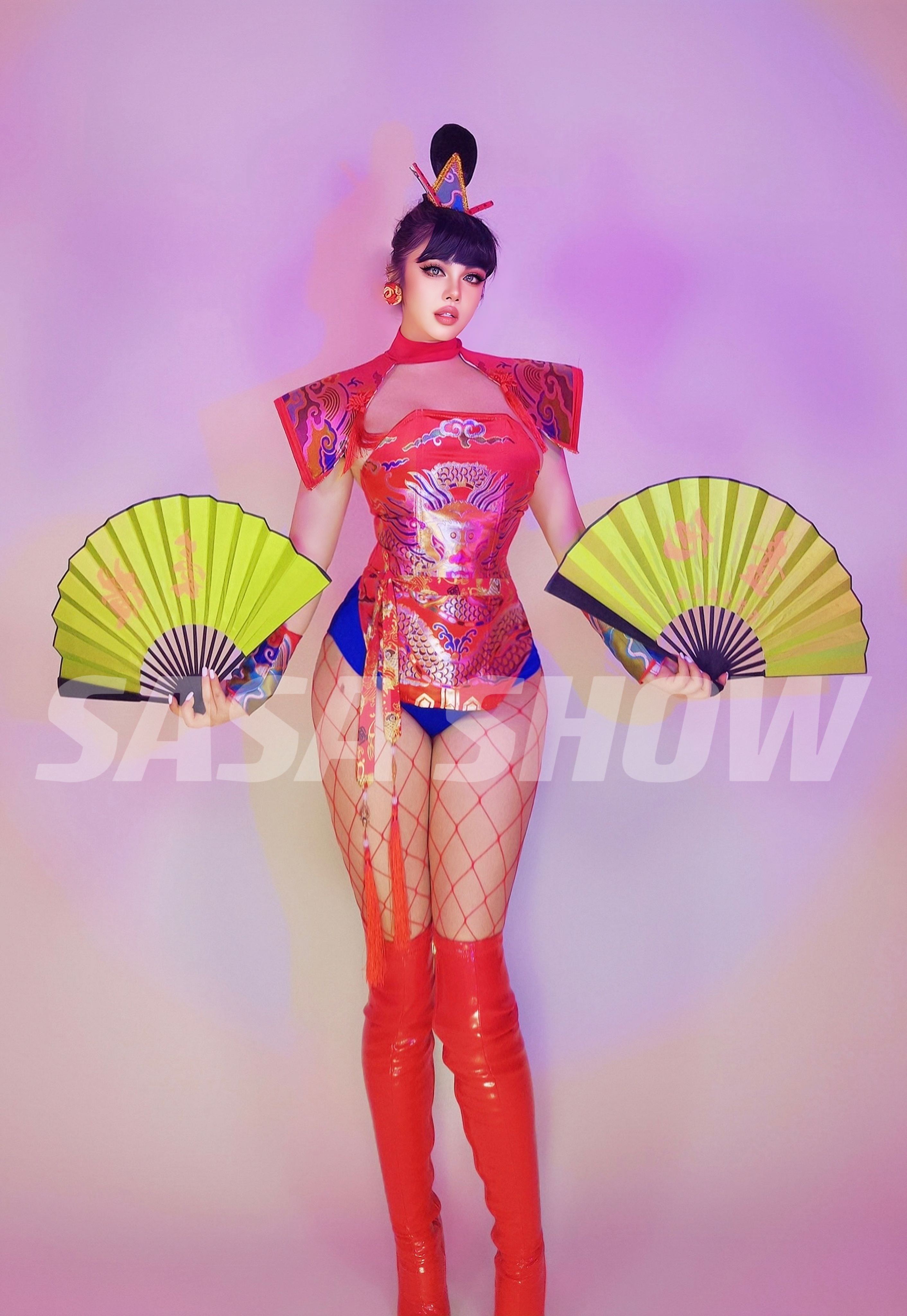 莎莎家红色刺绣大气节日表演服饰商演走秀摄影影夜店酒吧舞蹈2211