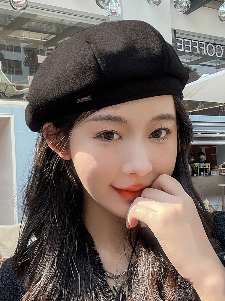 宏达HONDAR帽子女秋冬贝雷帽针织帽时尚保暖蓓蕾帽画家帽女款冬帽