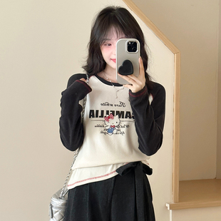 修身 糖安妮 女插肩袖 2025秋冬新圆领薄绒T恤长袖 上衣 减龄显白