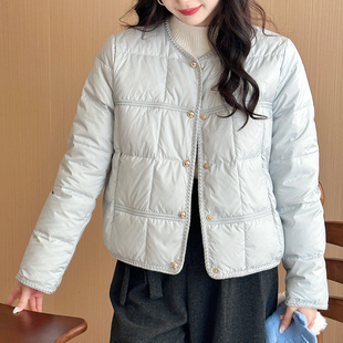 小香风2025冬菱格90白鸭绒外套女羽绒服轻薄款 糖安妮 冰岛方糖