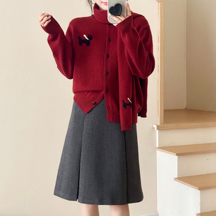 新年红色毛衣外套配围巾女气质款 糖安妮 新品 2025冬季 圣诞套组