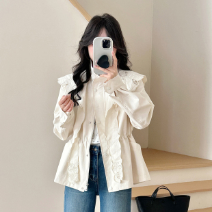 重工刺绣风衣女宽松显瘦领子可拆卸外套 法式 糖安妮 春日派风衣