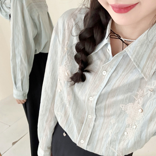 女2026春季 糖安妮 oni通勤 重工刺绣棉麻衬衫 宽松气质上衣 新品