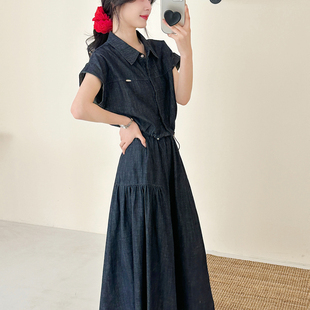 松紧半身裙女两件套装 25夏秋牛仔短衬衫 显瘦 丹宁风情 糖安妮