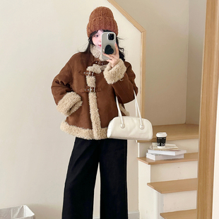 立体裁剪麂皮皮毛一体外套女宽松 2025冬季 糖安妮 热熔小暖炉
