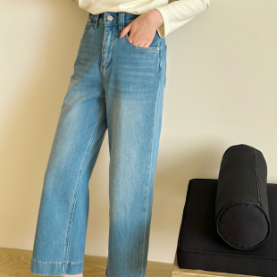 高腰百搭小个子九分直筒裤 糖安妮 女25冬季 黑色牛仔裤 子显瘦 蓝色