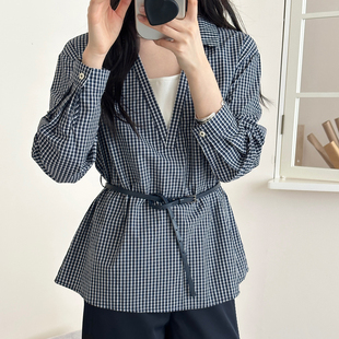 新品 糖安妮 2025秋季 假两件格子衬衫 宽松显瘦收腰气质 简约通勤