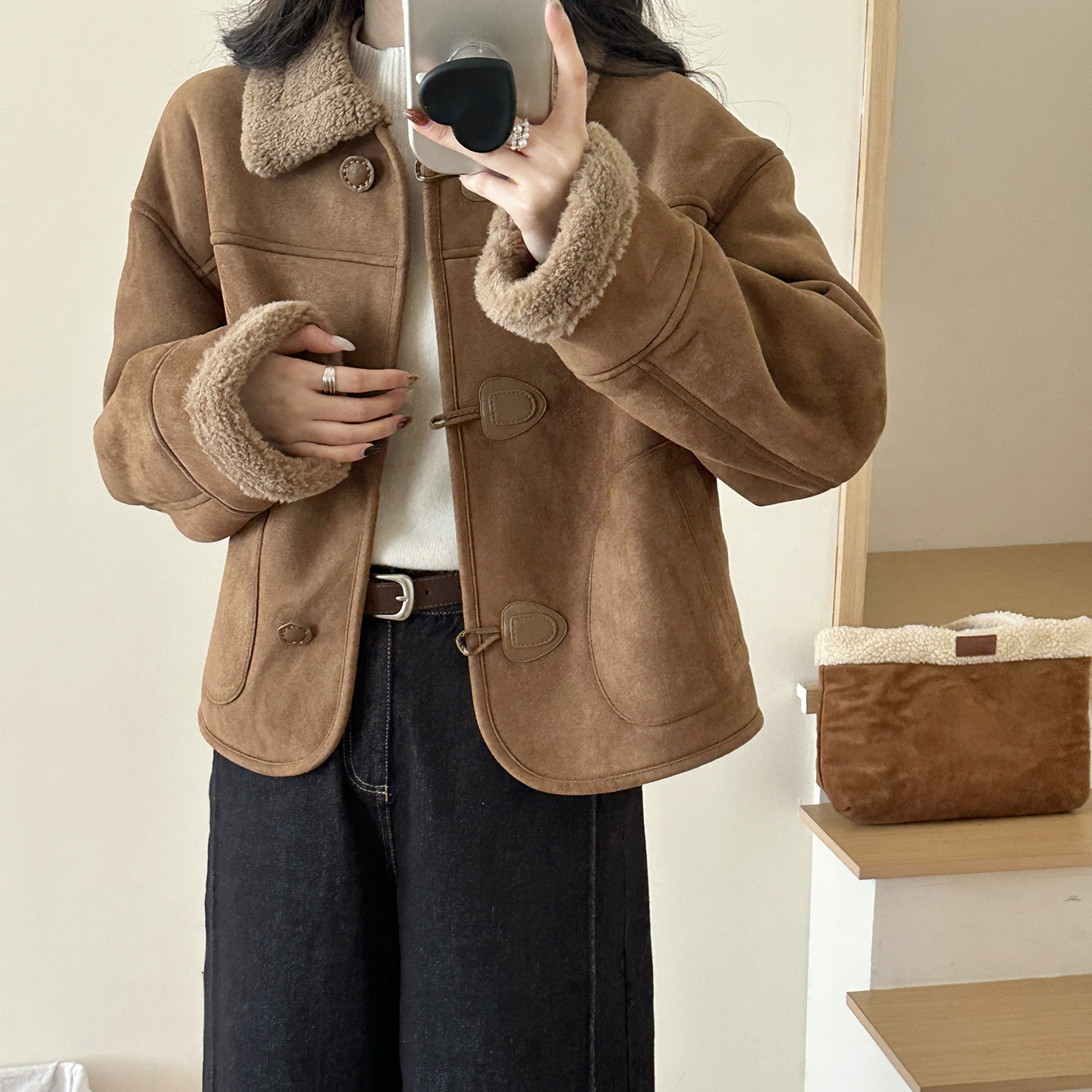 皮毛一体短外套女宽松显瘦百搭