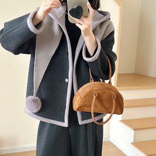 韩系连帽撞色双面羊毛大衣小个子 2025冬新款 糖安妮 郁金香大衣