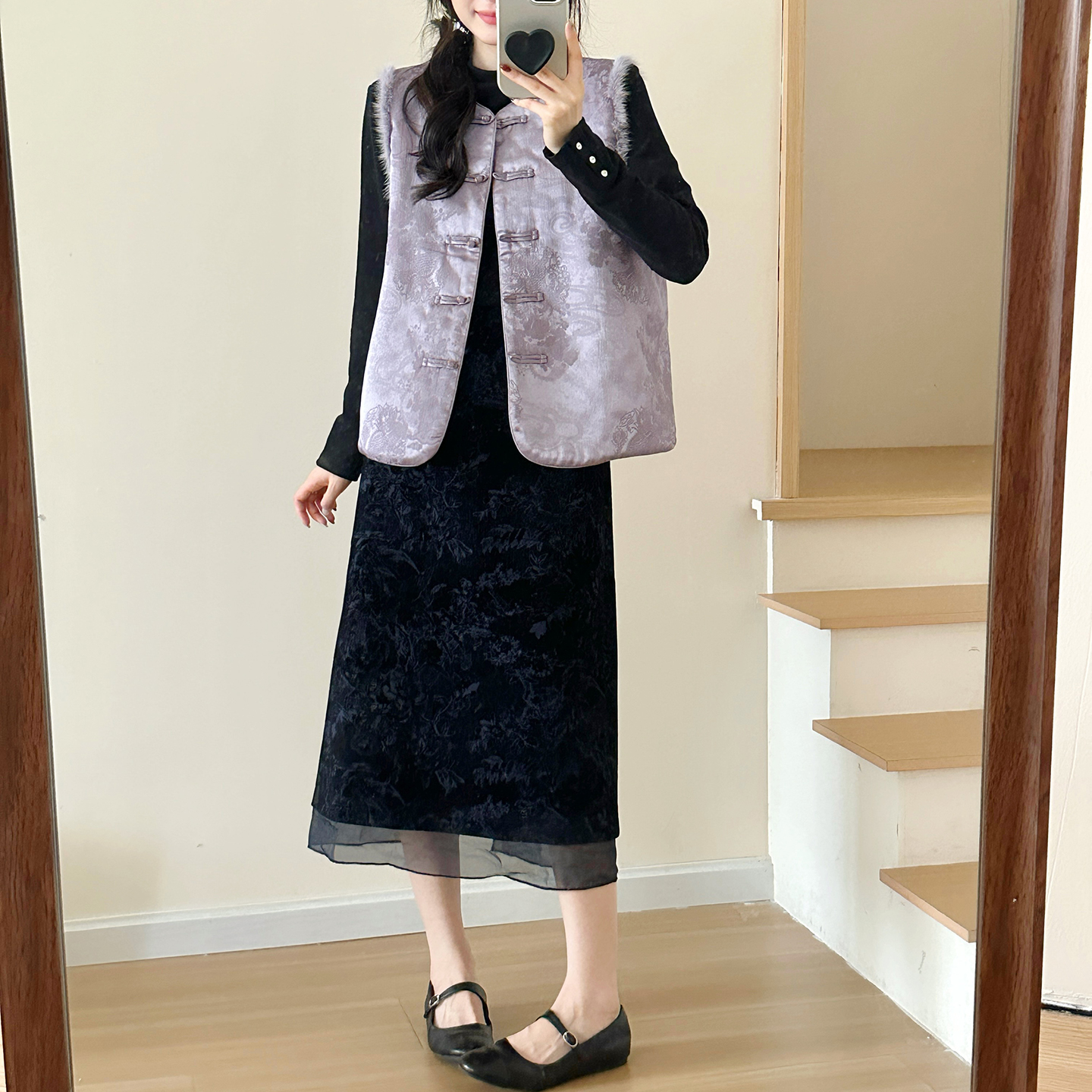 新中式国风马甲加棉女刺绣半身裙