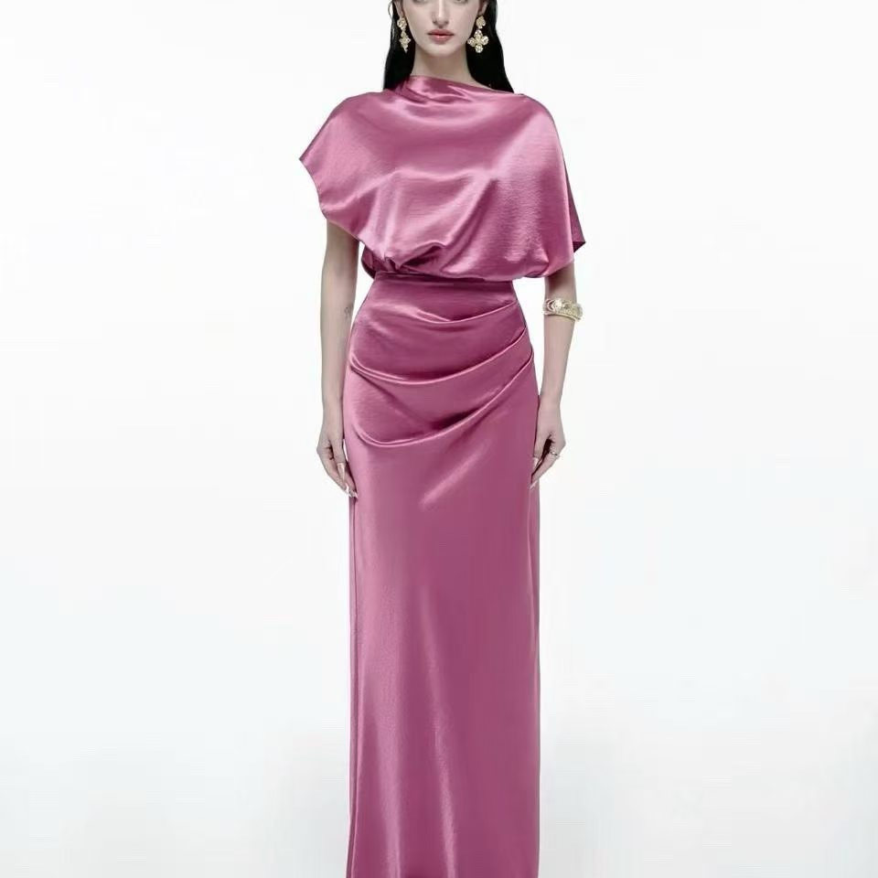 欧美跨境时晚礼服长裙2026夏季新款修身优雅气质连衣裙假两件套裙