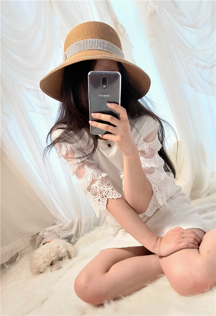 最后2件 2020新款圆领舒适弹力棉裙子蕾丝袖子拼接连衣裙女装