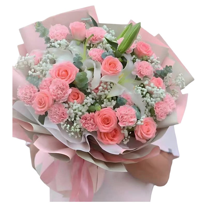妈妈生日玫瑰百合鲜花束北京东城西城朝阳海淀丰台通州同城配送花