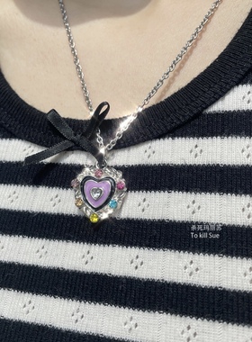 钛钢链条女七彩石项链