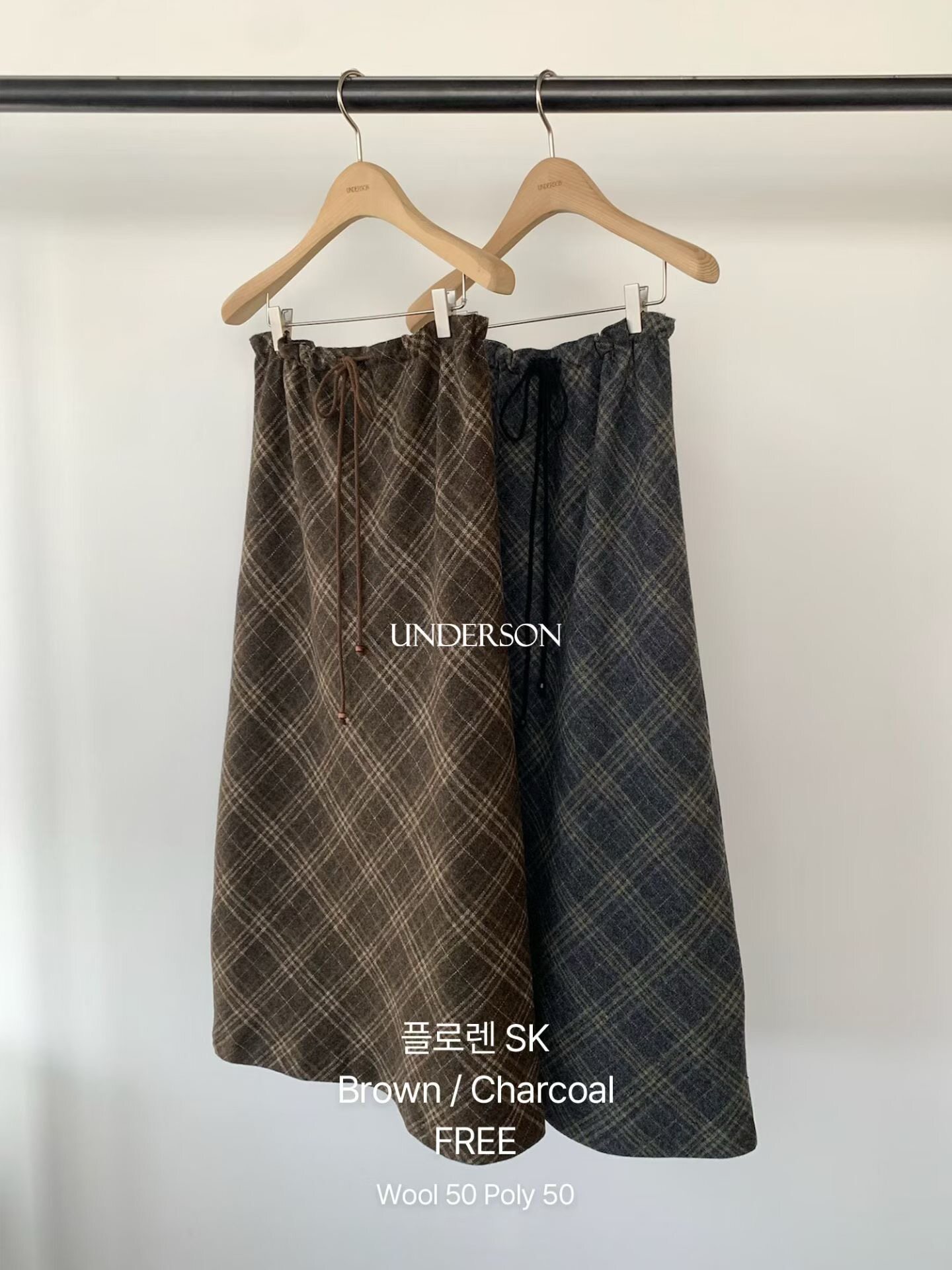 UNDERSON韩国东大门2025冬季女装新款抽绳格纹简约淑女半身裙