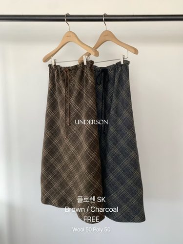 UNDERSON韩国东大门2025冬季女装新款抽绳格纹简约淑女半身裙