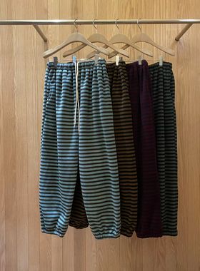 现choi韩国东大门2025冬新款宽松条纹松紧腰束脚休闲裤112834