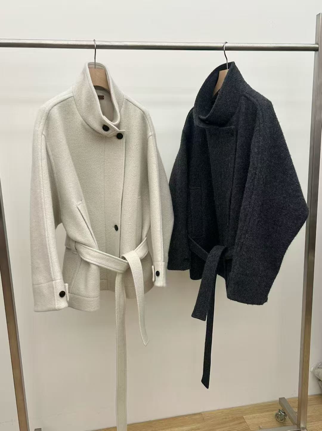 现货！UTRE2025韩国东大门秋冬新款立领羊毛大衣系带外套女