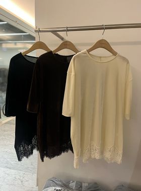 现货-DE VENTI韩国东大门正品25冬季老钱风蕾丝半袖松弛衬衫