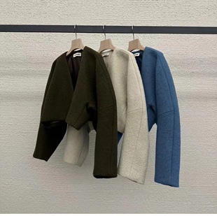 现At the bagel韩国东大门2023秋季款女时尚气质高腰短款毛呢外套