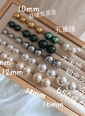 Fever同款耳钉麻灰色珍珠耳夹ins法式复古轻奢高级感大灯泡耳环女