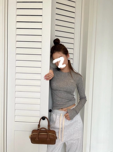 高端版字母刺绣徽标圆领针织衫弹力修身显瘦长袖超细羊毛薄款毛衣