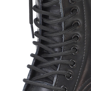 马丁靴鞋带圆形男款女款靴子作战靴皮鞋黑色棕色卡其色圆绳女男圆