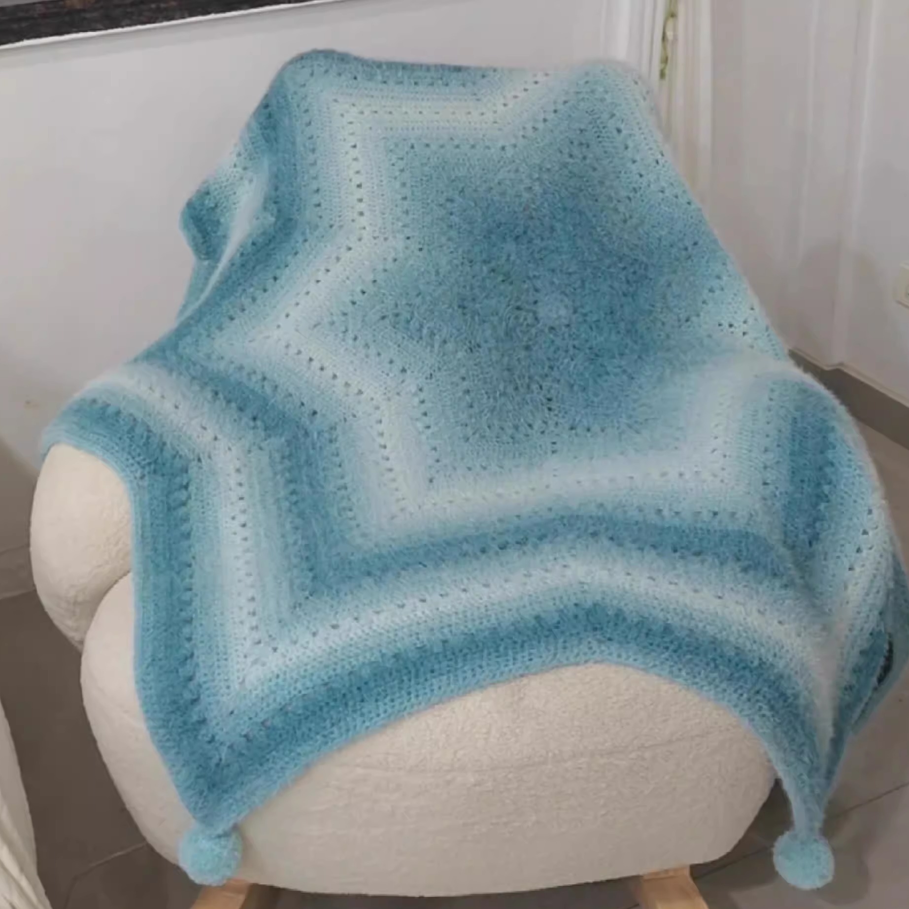 毛线手工编织花束毯子七星毯斗篷