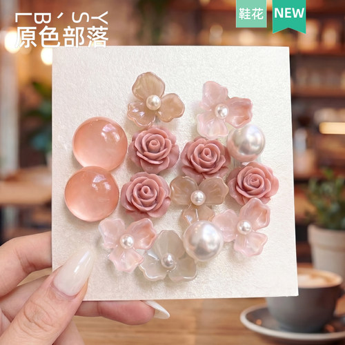午后玫瑰鞋花透亮鞋子卡扣饰品女