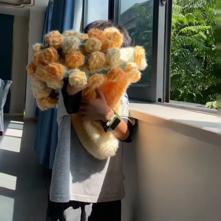 玫瑰花手工编织花束毯子材料包