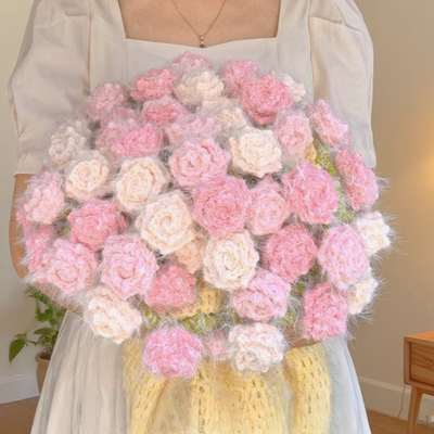 玫瑰花毯子材料包毛线手工编织