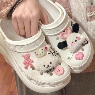 洞洞鞋配饰适配crocs卡骆驰鞋花鞋扣配件可爱冬季毛绒高级感装饰