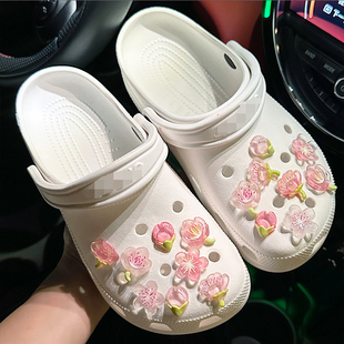 洞洞鞋配饰粉色果冻花朵水晶鞋扣适配crocs卡洛驰拖鞋装饰扣配件