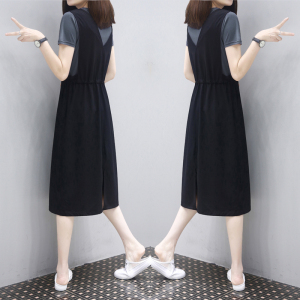 RM6361#欧洲站夏季 新款中长宽松显瘦假两件背带裙时尚休闲连衣裙女