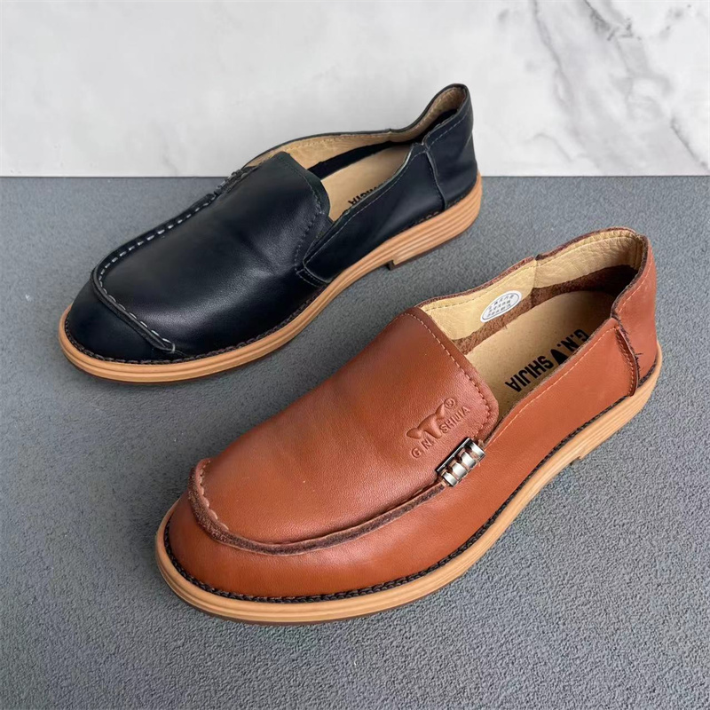 春夏薄款真皮豆豆鞋男休闲皮鞋