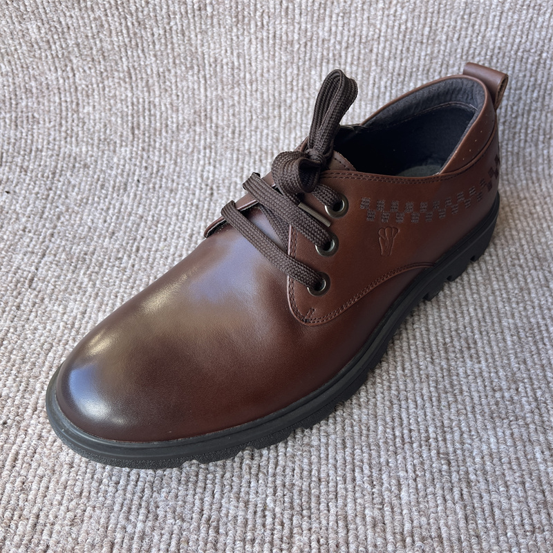 全牛皮商务深色系带休闲男士皮鞋
