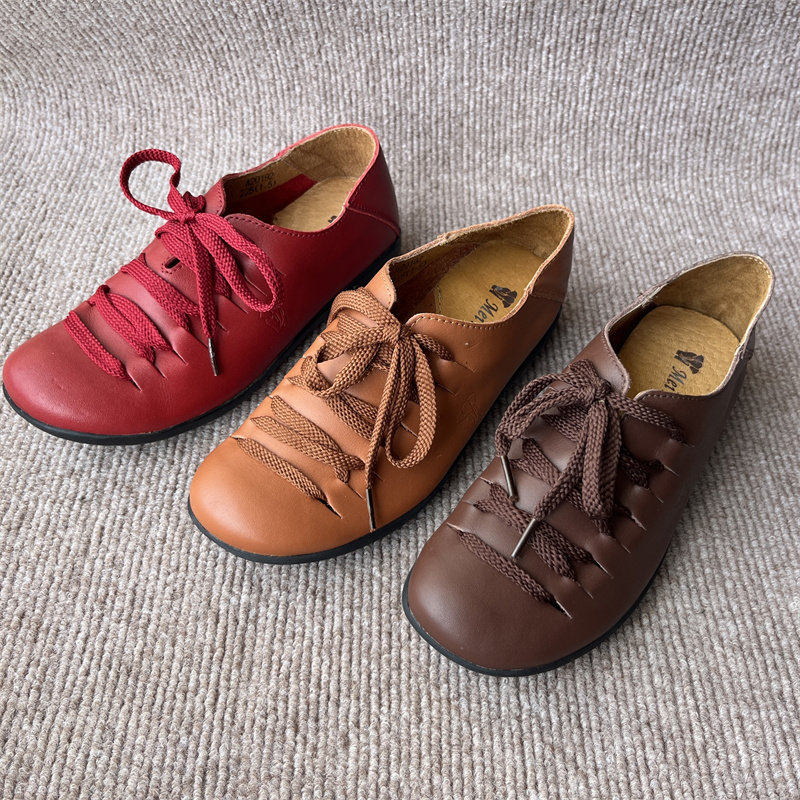软底奶奶鞋平跟系带女单鞋