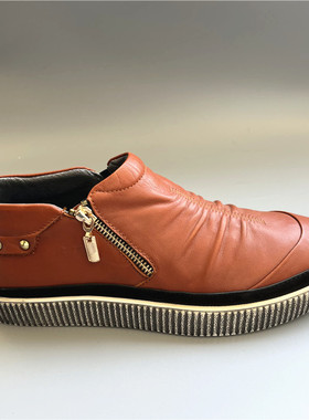 公牛秋冬真皮牛皮男鞋 复古脏脏鞋 时尚潮男拉链男单鞋6A85901W37