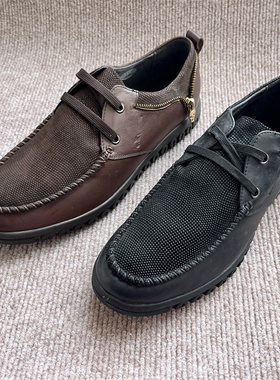 公牛真皮头层牛皮男鞋 韩版日常休闲系带男皮鞋低帮鞋 2A86011W31