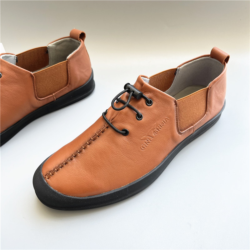 公牛男鞋男士松紧带真皮韩版休闲鞋耐磨橡胶底男单鞋 42.44码