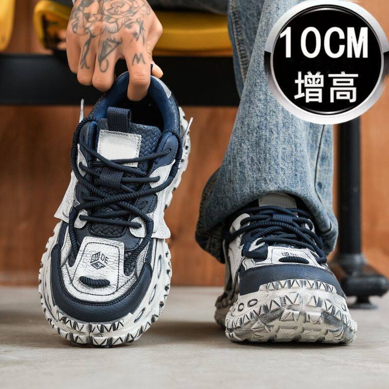 夏季新款男鞋复古网面潮流百搭老爹鞋厚底增高10cm轮胎底休闲潮鞋