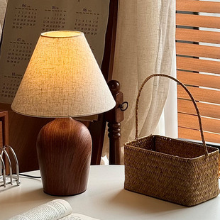 语音小台灯床头卧室中式复古装饰声控高级感触摸胡桃木色禅意灯